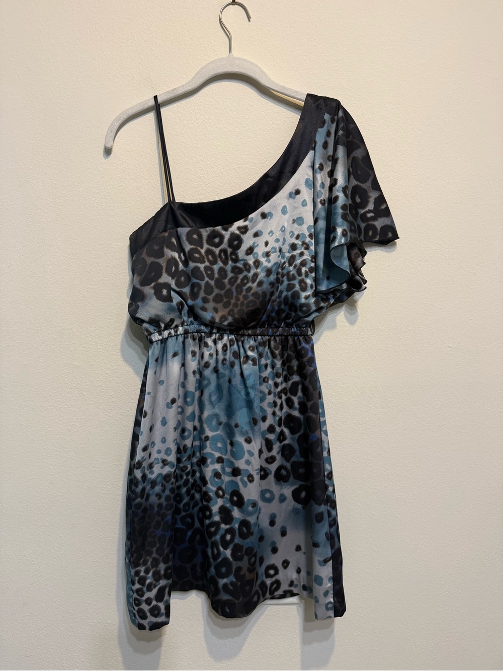 Teeze Me One-Shoulder Blue and Black Leopard Print Dress